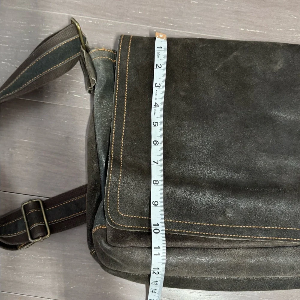 Vintage Brown Leather Rough Suede Messenger Bag Canvas /Leather Strap Men’s